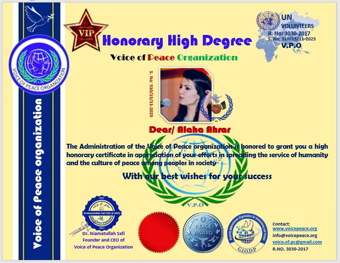 Voice of Peace Organization - Honorary High Degree